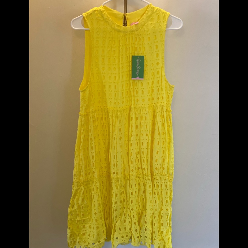 SOLD NWOT Lilly Pulitzer Indira Eyelet Dress in Lemon | L - Picture 7 of 12